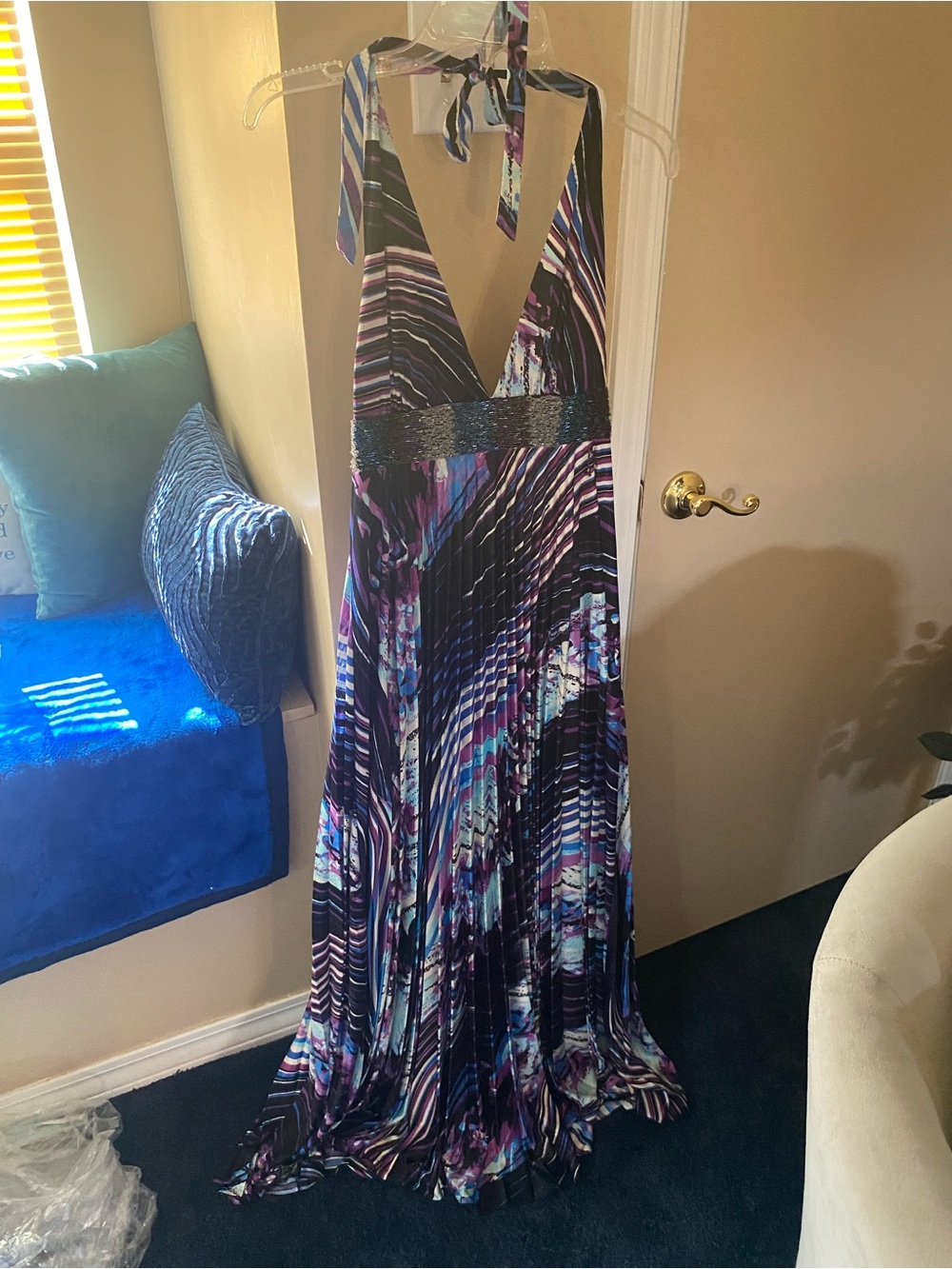 XOXO Purple & Black Halter Maxi with Abstract Stripe Print